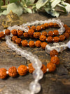 Buddhist Altar- Crystal Quartz Rudraksha Mala Beads, Meditation Japa