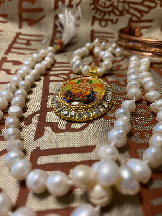 Handmade Japamala Ganesha Yoga Necklace Pearls Beads Meditation Mala