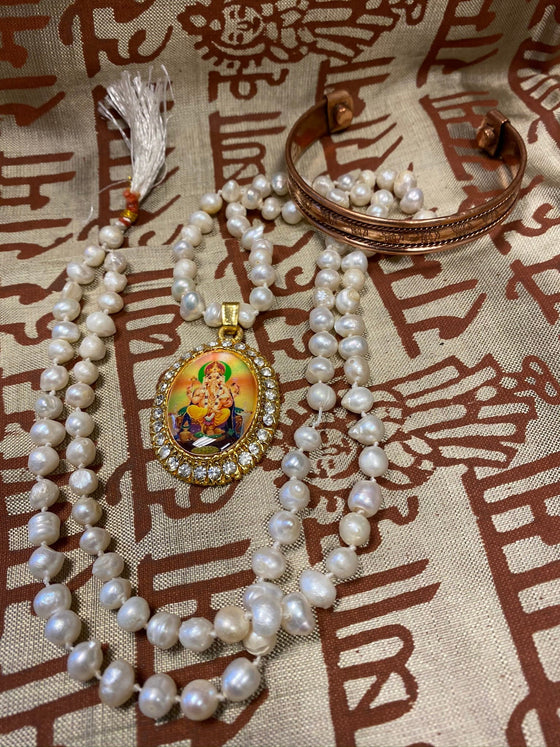 Japamala Ganesha Yoga Necklace Pearls Beads, Good Luck Meditation