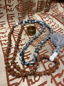  Smoky Obsidian Meditation Mala for Protection Rudraksha Japa Mala