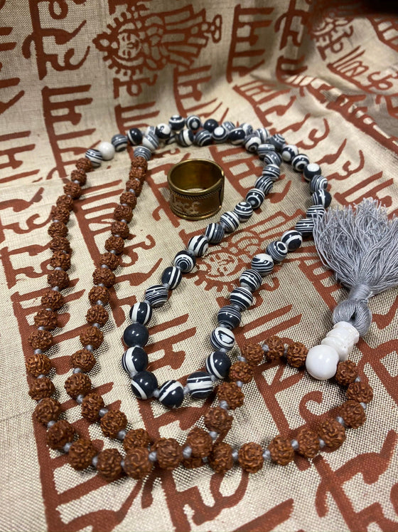 Smoky Obsidian Meditation Mala for Protection Rudraksha Japa Mala