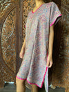 Womans Retro KImono Kaftan Dress Purple Paisley Pashmina Caftan Midi Dress ML