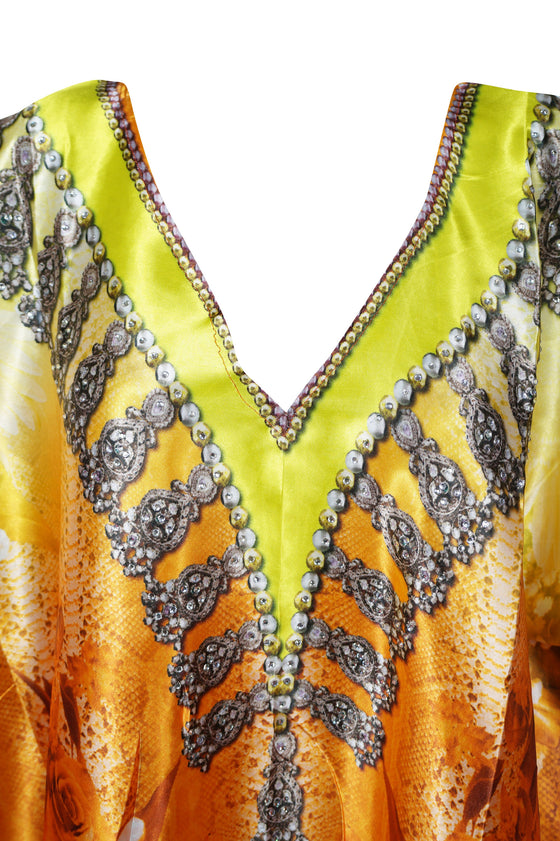 Yellow Gold Caftan Maxi Dresses Oversized Kimono Kaftan, Resort Wear 4XL