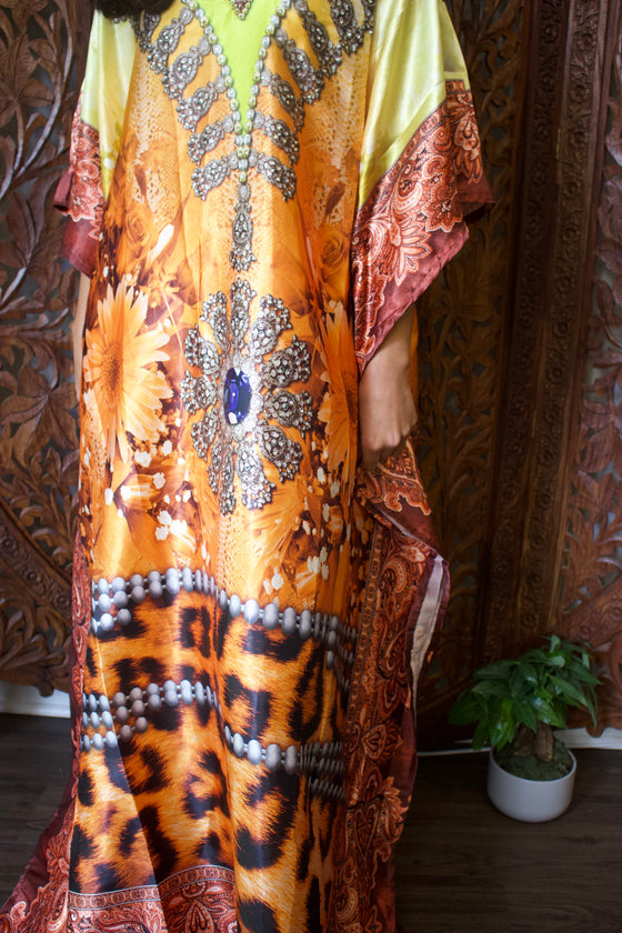 Yellow Gold Caftan Maxi Dresses Oversized Kimono Kaftan, Resort Wear 4XL