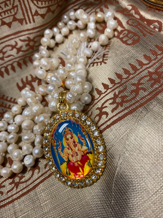 Japamala Ganesha Yoga Necklace, Pearls MalaBeads, Mercury Moon Meditation