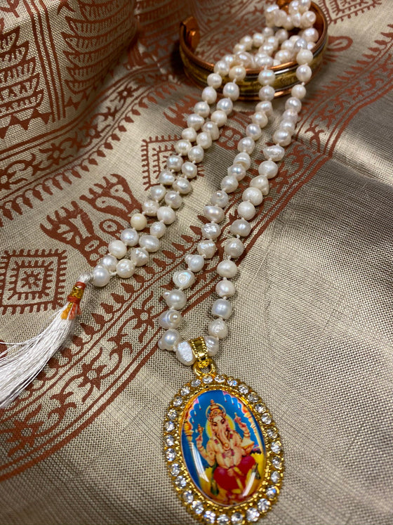 Japamala Ganesha Yoga Necklace, Pearls MalaBeads, Mercury Moon Meditation