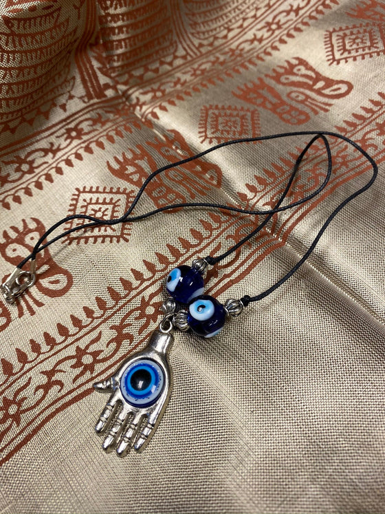 Evil eye Pendant Necklace Rudraksha Black Stone Japa Yoga Mala