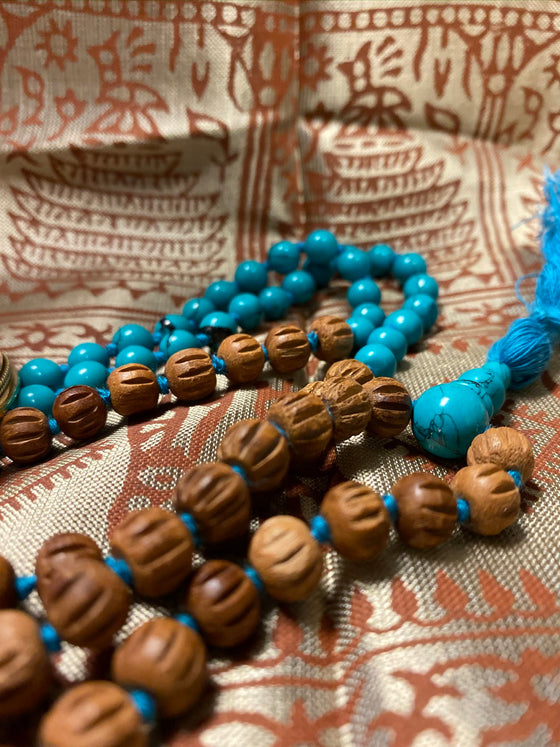 Yoga Mala Kundalini with Rudraksha Turquoise Chakra Mala with Bracelate
