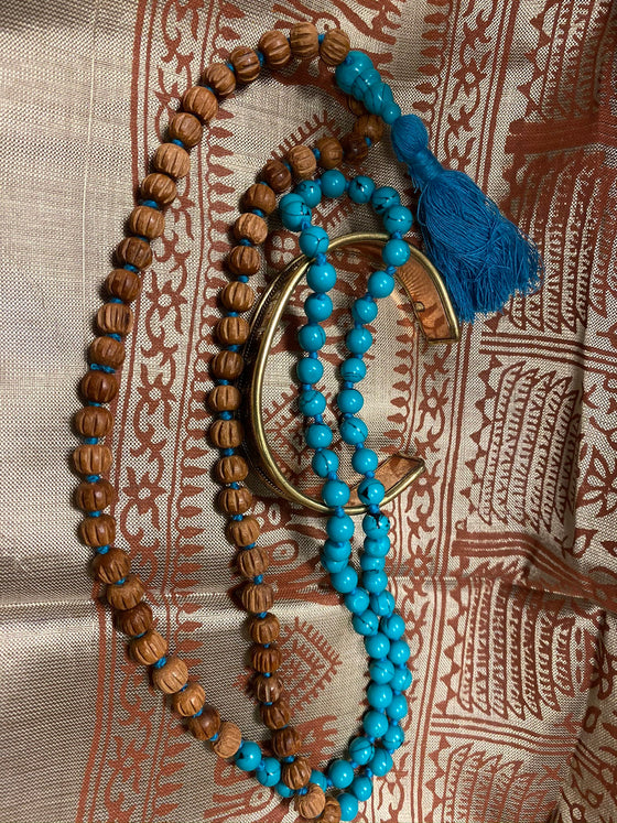 Yoga Mala Kundalini with Rudraksha Turquoise Chakra Mala with Bracelate