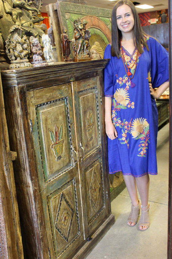 Embellished Floral Short Caftan Yellow Lounger Cover L-3XL