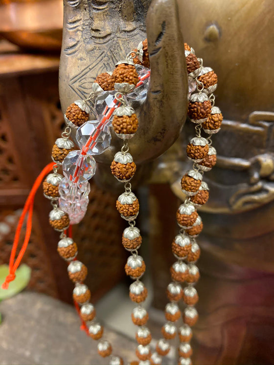 Rudraksha Beads 5 Mukhi Silver Cap Mala, Yoga Meditation