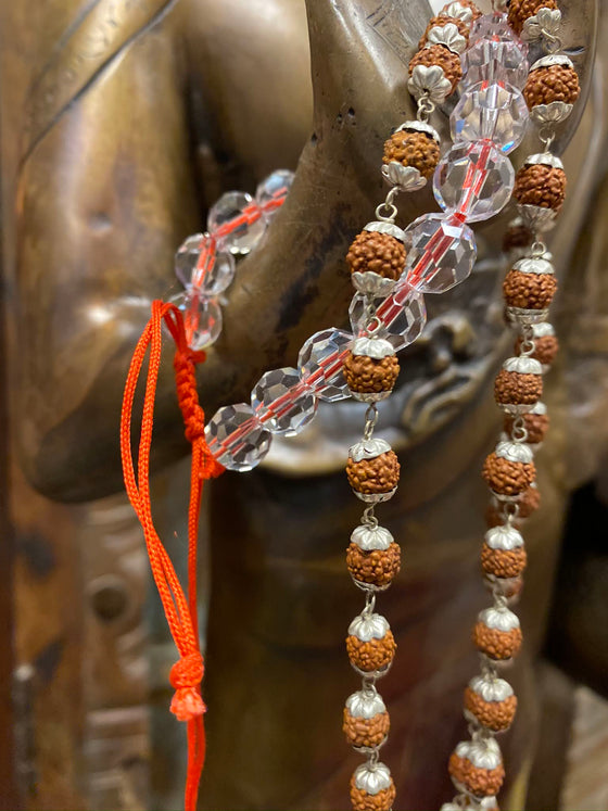 Rudraksha Beads 5 Mukhi Silver Cap Mala, Yoga Meditation