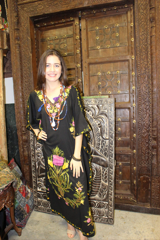 Dark Red Maxi Caftan Dress, Embroidered Summer Loose Kaftan Dresses, L-3XL