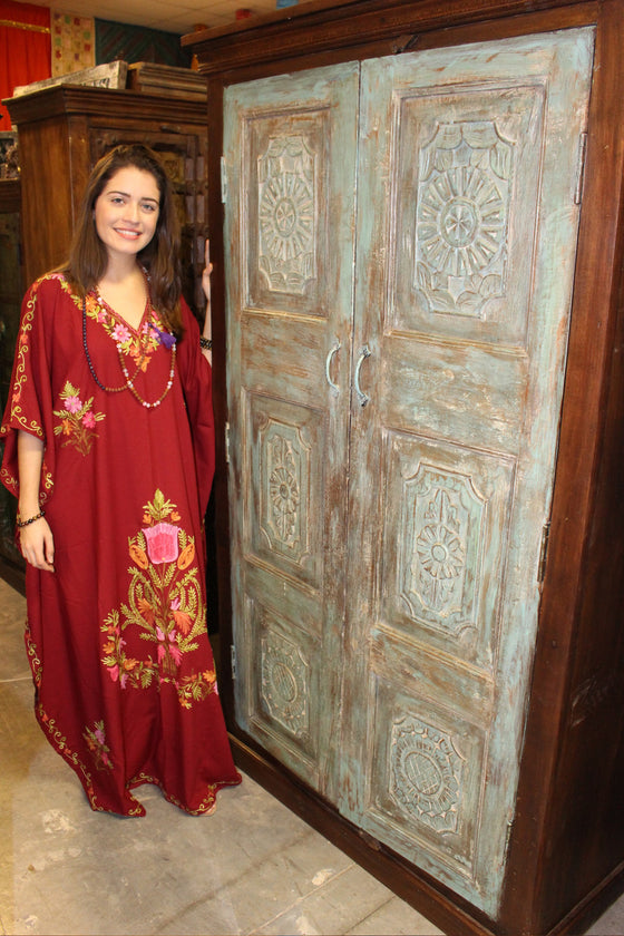 Dark Red Maxi Caftan Dress, Embroidered Summer Loose Kaftan Dresses, L-3XL