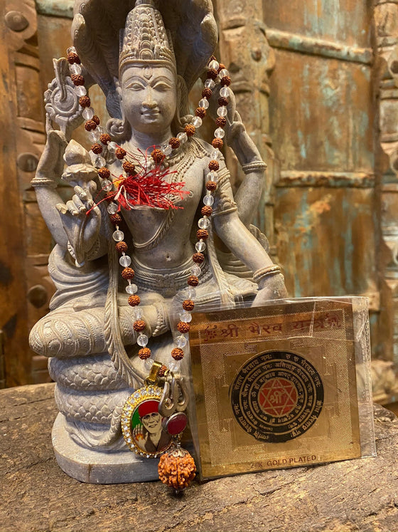 Growth Altar- Shri Bhairav Yantra, Hand Knotted Rudraksha Quartz