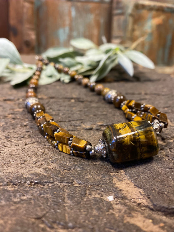 Bohemian Jewelry Tiger eye Beads Pendent Necklace Handcrafted Beads