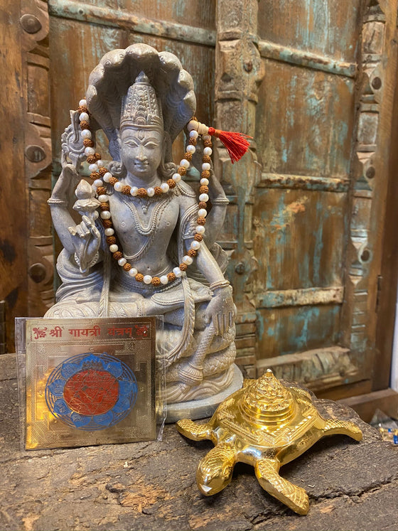 Liberates- Shri gayatri Yantra, Hand Knotted Rudraksha Moon Pearls