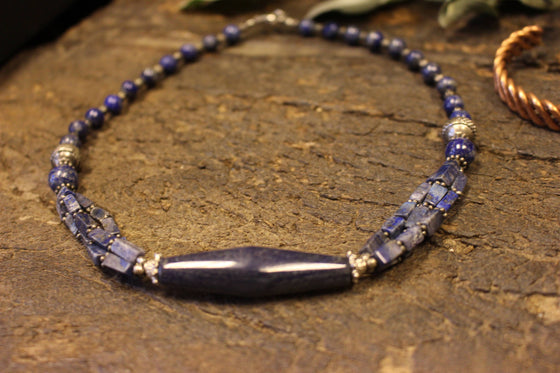 Bohemian Jewelry Lapiz Lazuli Blue Beaded Necklace Twisted Beads