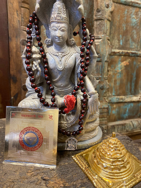 Success Altar -Mahakali Yantra  Garnet Prayer Mala, Malabeads,Brass