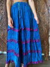 Maxi Skirts, Blue Bohemian Tiered Skirts, Fall Summer M