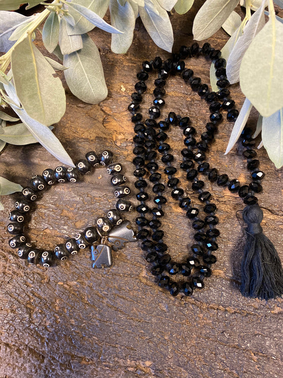 Saturn Black Crystal Mala With Pendant Handmade Mala, Black