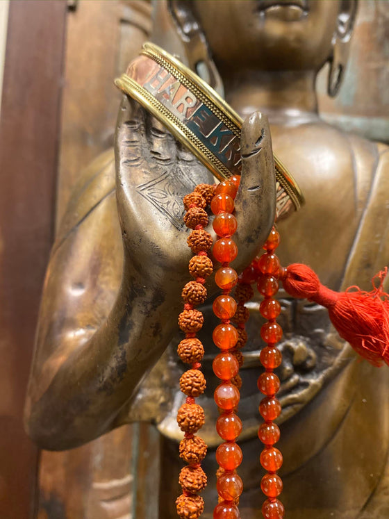 Prayer Beads Japamala Rudraksha Carnelian Yoga Happiness Necklace with