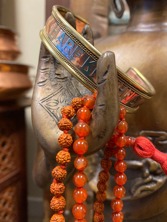 Prayer Beads Japamala Rudraksha Carnelian Yoga Mala with Copper Bracelet