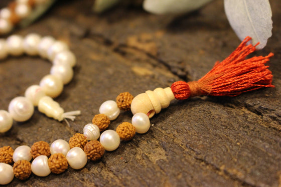 Yoga Mala Beads Clearing Energies Pearl Beads Rudraksha Japamala