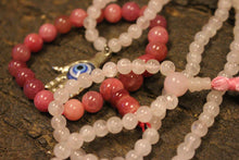  Love Mala, Rose Quartz Malabeads, Evil Eye Pendant, Unconditional