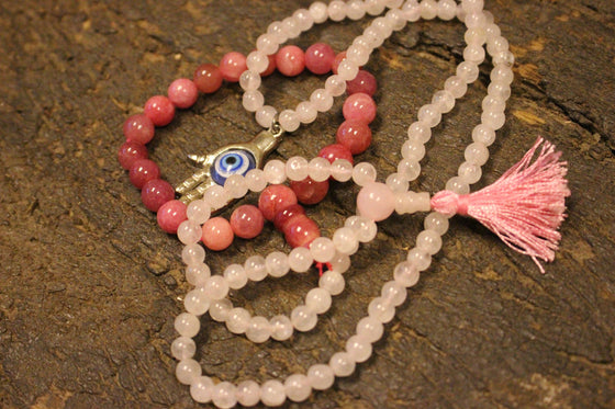 Unconditional Love Mala Rose Quartz Malabeads Evil Eye Pendant Mala