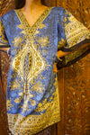 Caftan Dress, Loose Beach Boho Blue Kaftan Summer Oversized Dresses, 2XL