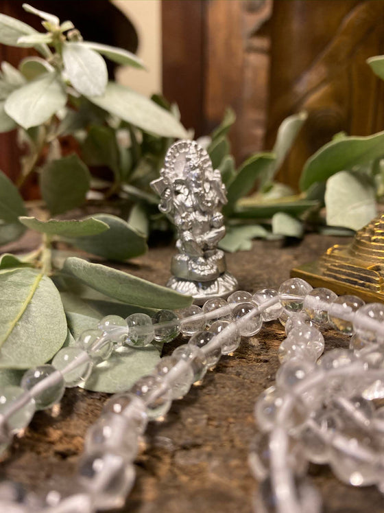 Sacred Ganesha Altar- Crystal Quartz Mala Beads, Meditation Japa