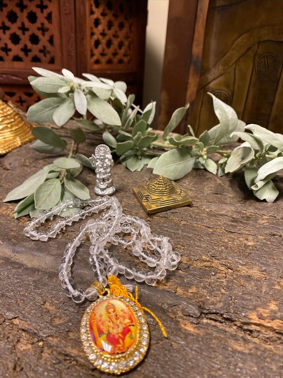 Sacred Ganesha Altar- Crystal Quartz Mala Beads, Meditation Japa