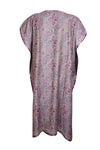 Womans Retro KImono Kaftan Dress, Purple Paisley Pashmina Caftan Midi Dress ML