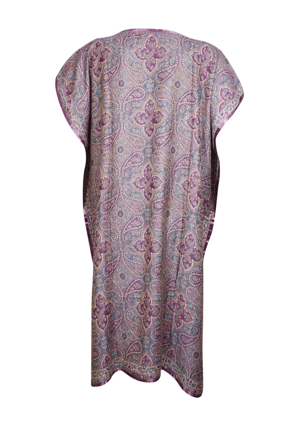 Womans Retro KImono Kaftan Dress Purple Paisley Pashmina Caftan Midi Dress ML