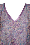 Womans Retro KImono Kaftan Dress, Purple Paisley Pashmina Caftan Midi Dress ML