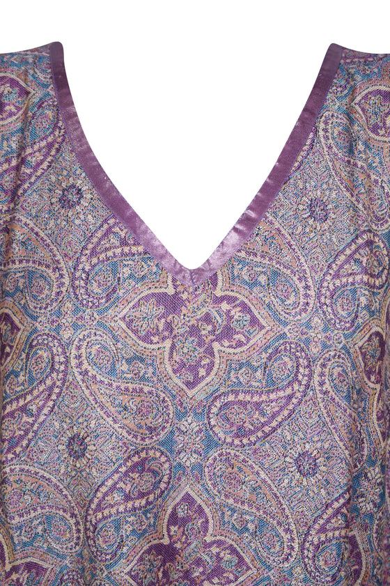 Womans Retro KImono Kaftan Dress Purple Paisley Pashmina Caftan Midi Dress ML