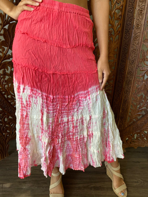 Beach Skirt, Pink Tiedye Maxi Skirts, Summer Cotton S/M