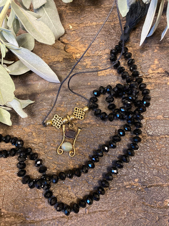 Saturn Black Crystal Mala With Pendant Handmade Mala, Natural