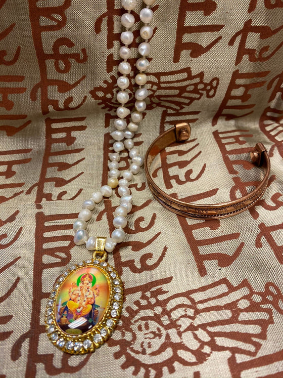Japamala Ganesha Yoga Necklace Pearls Beads, Good Luck Meditation