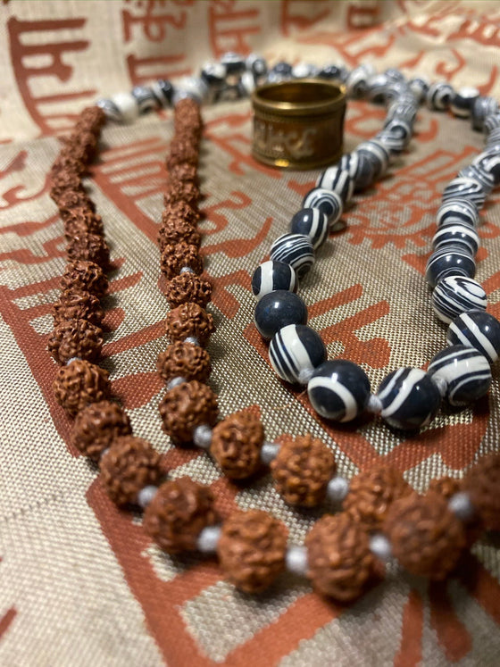 Smoky Obsidian Meditation Mala for Protection Rudraksha Japa Mala
