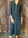 Long Tunic Dress, Black Gold Georgette Bohemian Tunic S