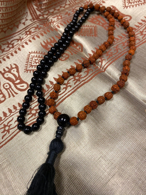 Evil eye Pendant Necklace Rudraksha Black Stone Japa Yoga Mala