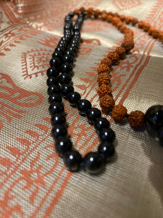 Evil eye Pendant Necklace Rudraksha Black Stone Japa Yoga Mala