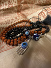 Evil eye Pendant Necklace Rudraksha Black Stone Japa Yoga Mala