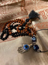 Evil eye Pendant Necklace Rudraksha Black Stone Japa Yoga Mala