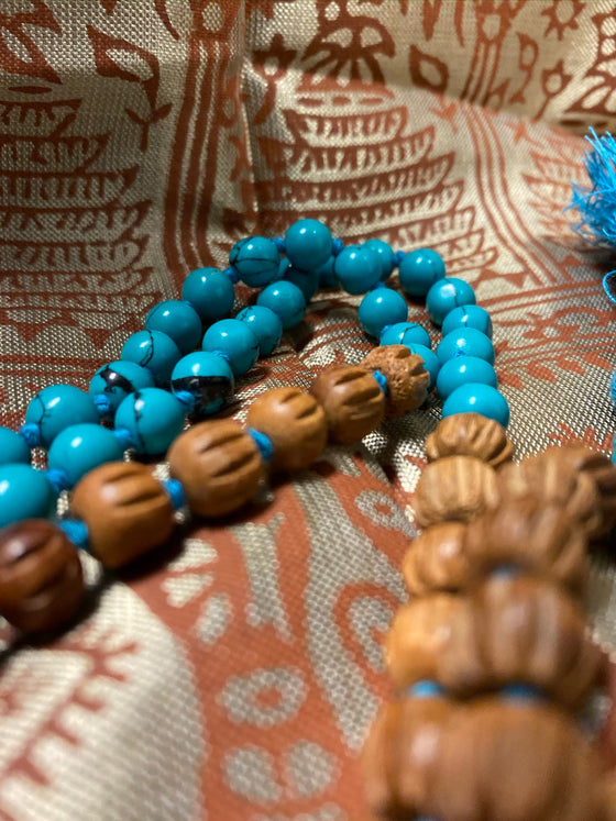 Yoga Mala Kundalini with Rudraksha Turquoise Chakra Mala with Bracelate