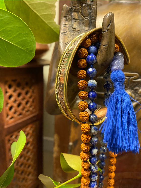 Meditation Malabeads Rudraksha Lapis Lazuli Mental Clarity Healing Copper Bracelet