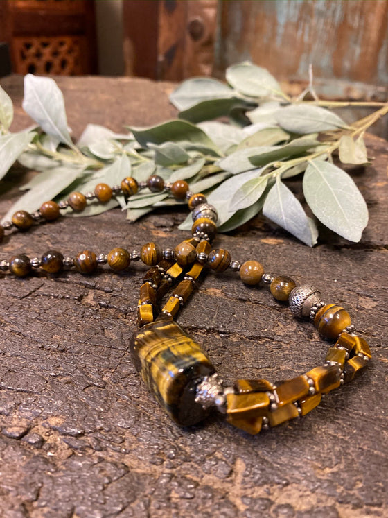 Bohemian Jewelry Tiger eye Beads Pendent Necklace Handcrafted Beads
