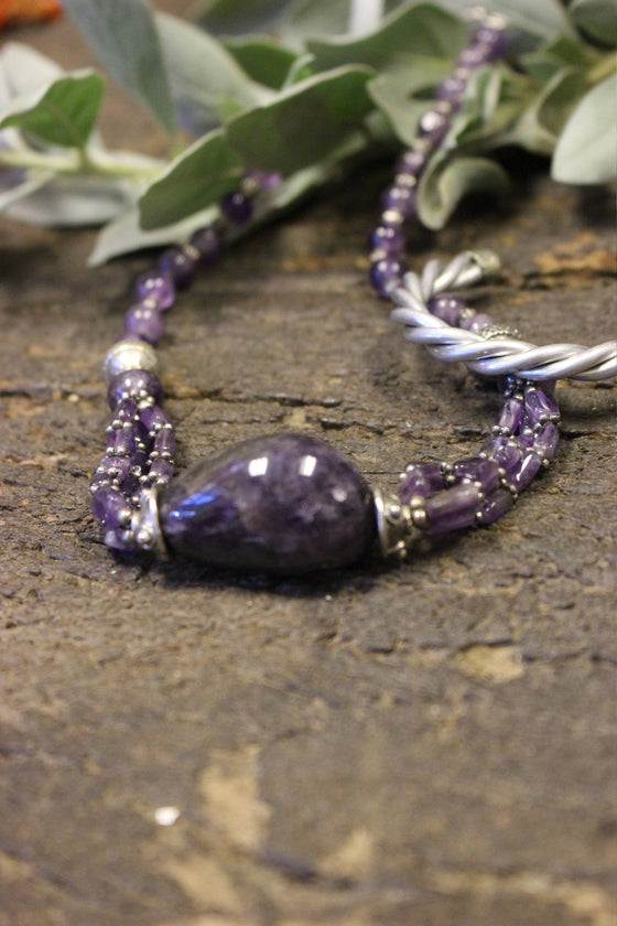 Purple Amethyst Beads Necklace- Twisted Beads Stones Handmade Necklaces